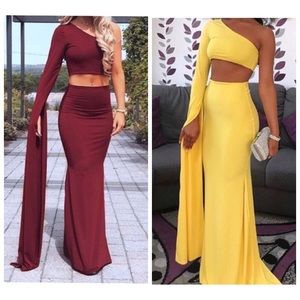 Two-piece set / one-shoulder fishtail split